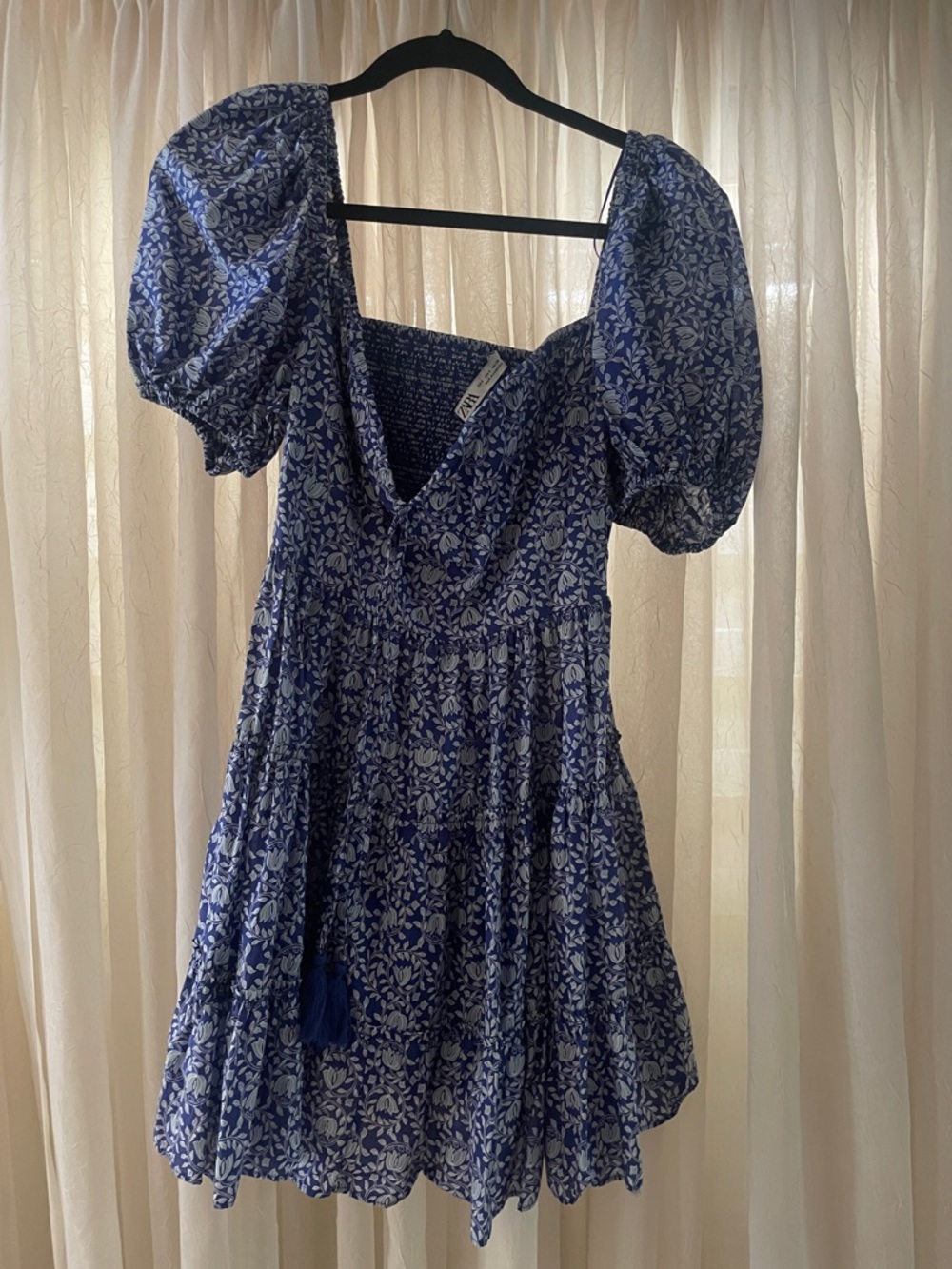 Blue Floral Puff-Sleeve Mini Dress